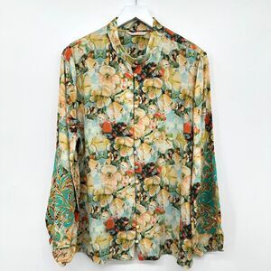 Soft Surroundings Top Shirt Size Large Floral Embroidered‎ Cutouts Artsy Blouse